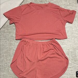 Pink Cropped Top and Shorts Set EUC